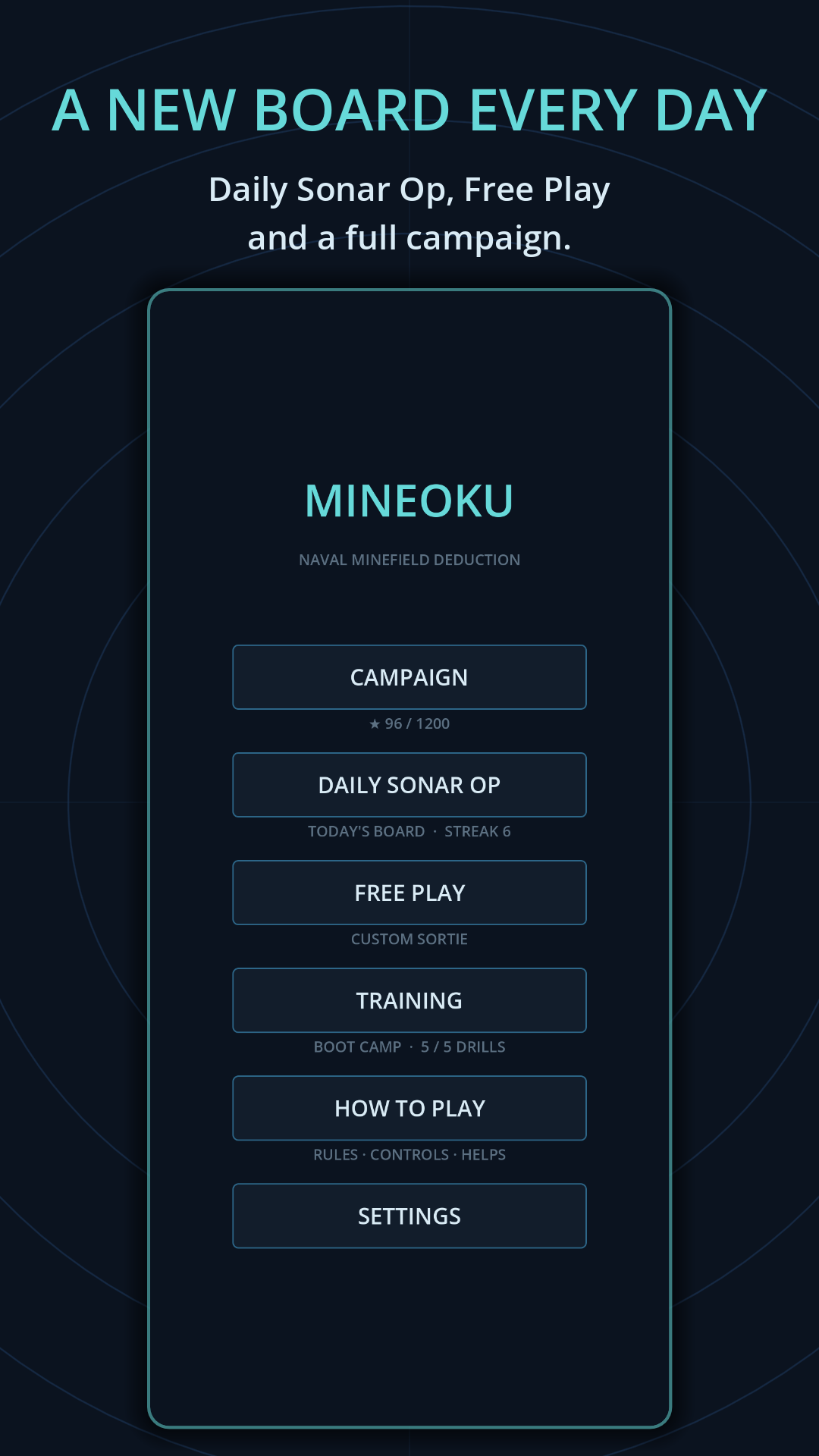 A new board every day: the main menu