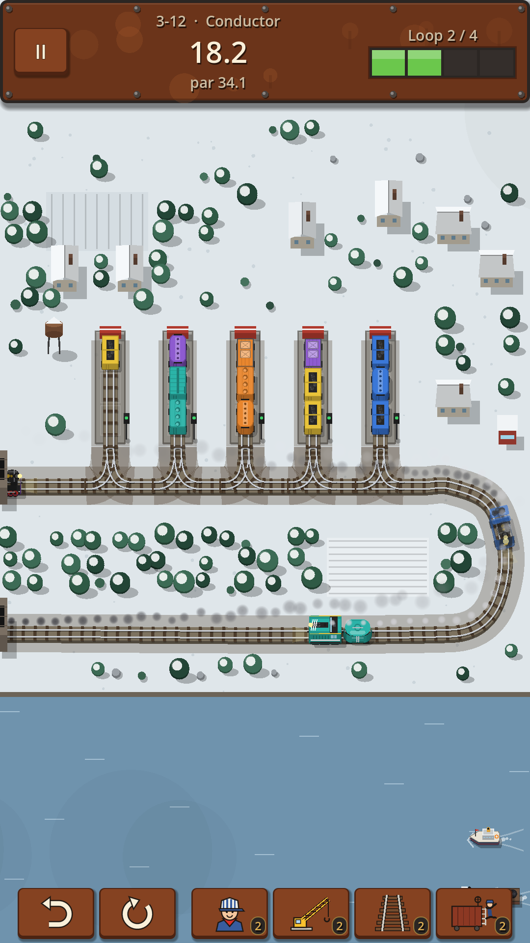 A snowy Conductor yard beside a frozen lake